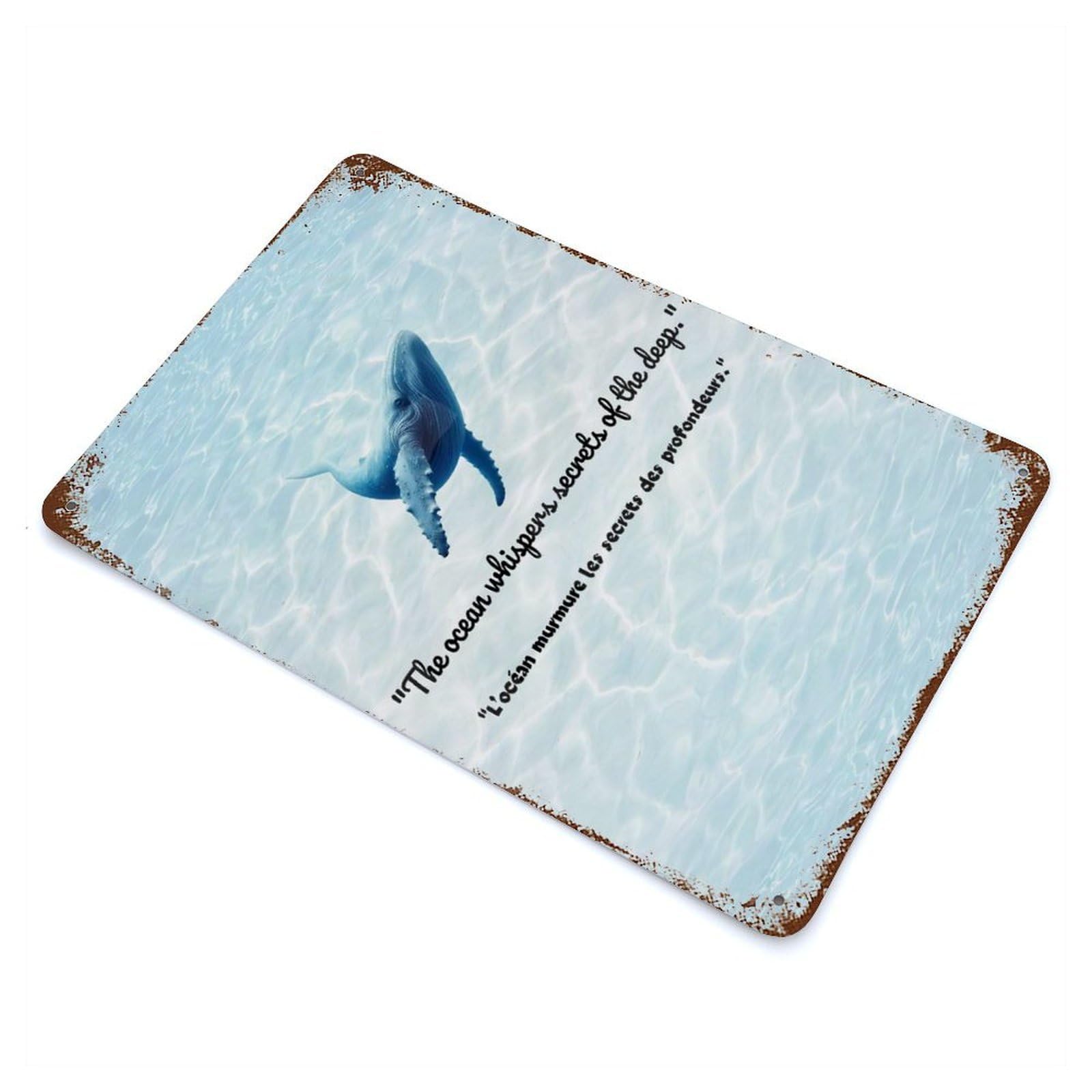 Rustic Tin Plaque Whale in Ocean with Quote 11.8"x7.9", Rustic Home Decor for Office, Studio And Wall Decor