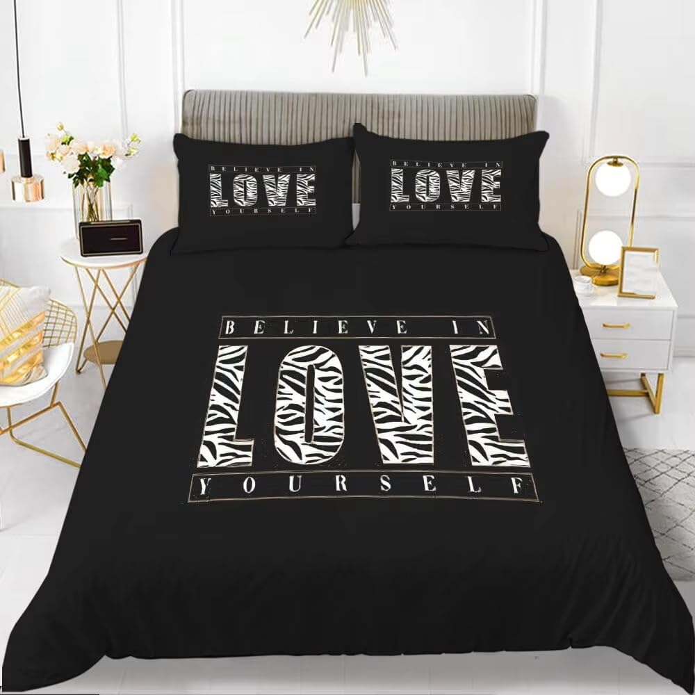 Housse de couette 240x220 zèbre noir et blanc en microfibre douce avec taies d'oreiller