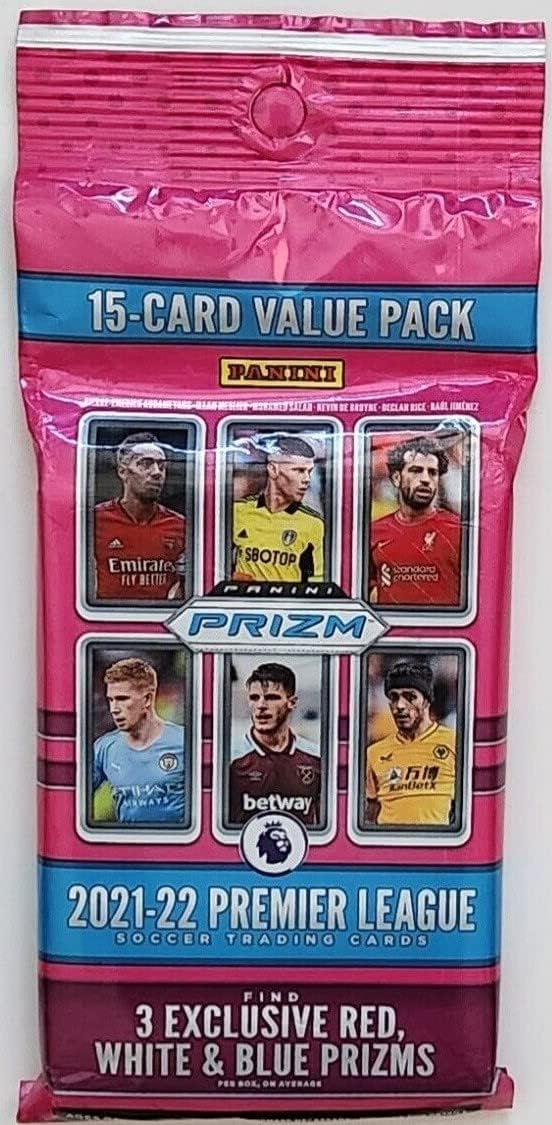 2021 2022 Panini PRIZM Premier League Soccer FAT Pack Value Box of 180 Cards with EXCLUSIVE Red, White and Blue Prizms