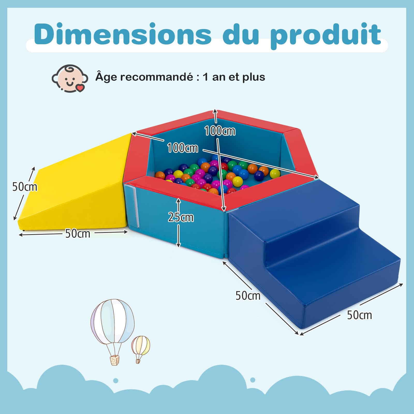 COSTWAY 7 PCS Module Motricité Bébé Avec Toboggan & Escalier, Parcours
