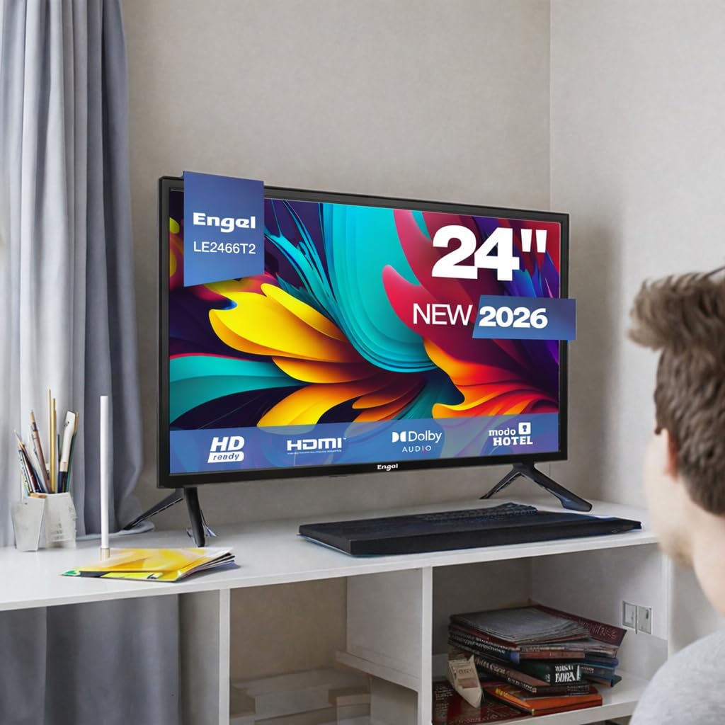 Engel TV LED 24” LE2466T2 HD Ready con doppio sintonizzatore DVB-T2/S2, PVR e Time-Shift, Dolby Audio, 3 HDMI, 2 USB, modalità Hotel, schermo 1366×768
