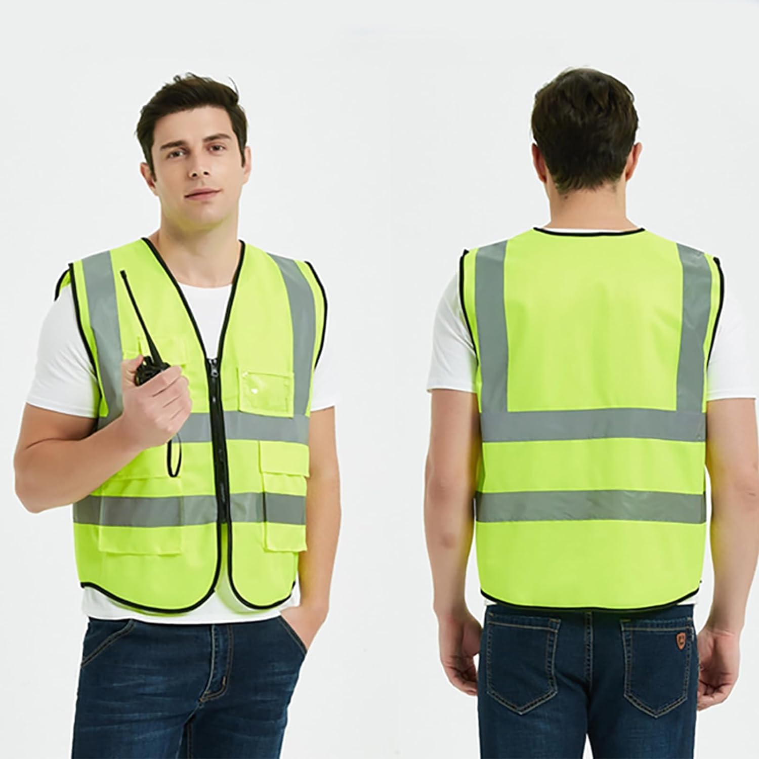 Chaleco de Seguridad Traje reflectante de malla, chaleco de seguridad transpirable de 2 uds con bolsillos y cremallera para ciclismo, chaleco reflectante de seguridad para correr Portátil