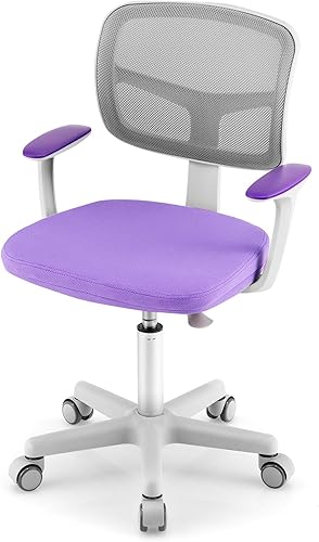 Miniatura 8 de HOMGX Silla de escritorio para niños, silla ergonómica giratoria para estudio con soporte lumbar, malla transpirable y ruedas universales, silla de