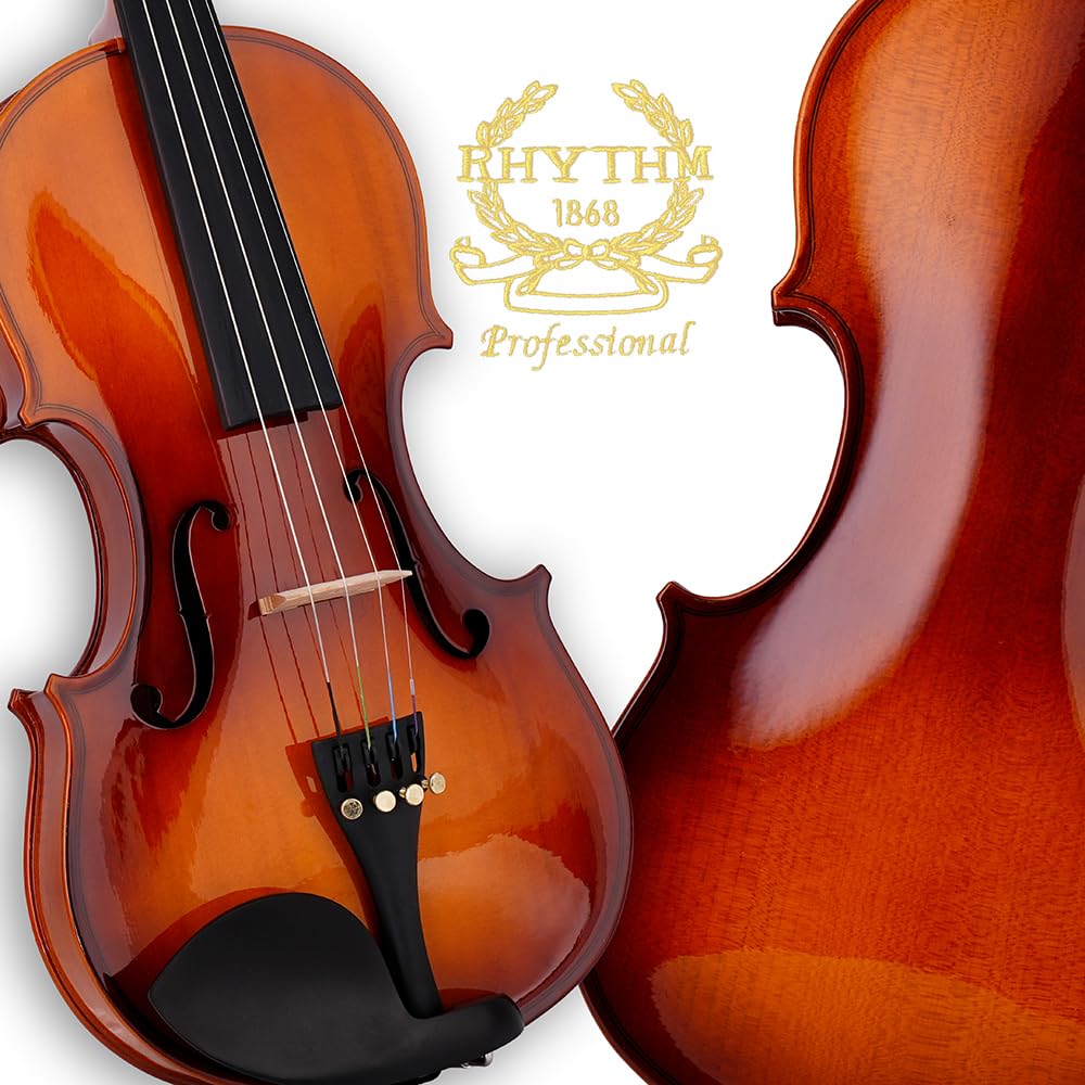 Rhythm 1/2 Violine Set halbe Größe für Anfänger mit Hartschalenkoffer, Kolophonium, Schulterstütze, Bogen und extra Saiten