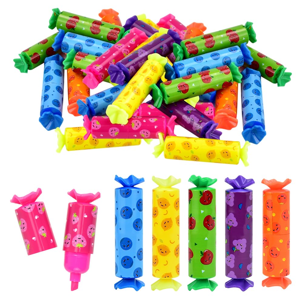 LPAMABA 30 Piezas Mini Fluorescente 6 Colores Subrayadores Resaltadores Mini rotuladores para estudiantes Bolsas de fiesta Papelería divertida Forma de caramelo dulce
