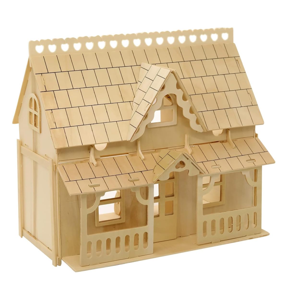 Hoite Wooden Dolls House, Full Porch Large House 3D Wooden Three-dimensional Simulation Assembly Model Handmade DIY Building