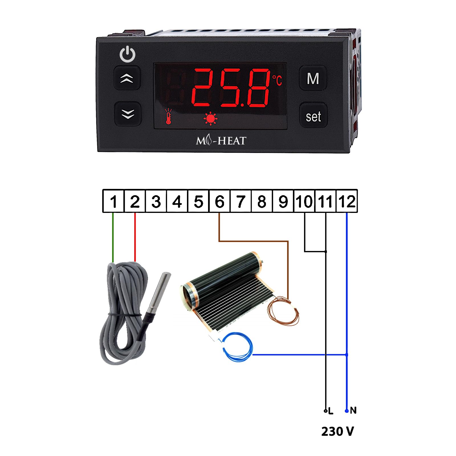 Mi-10 Digital Thermostat 20A 230V Thermostatregler Temperaturregler Raumthermostat für Heizung