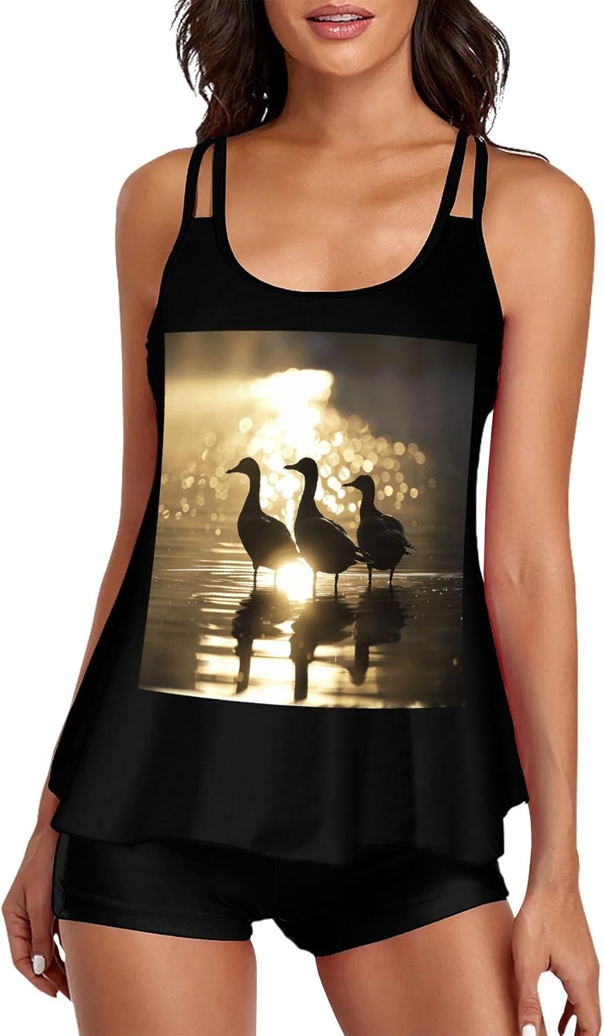 Standing in Water Tankini Swimsuits for Women Tummy Control Two Piece Bathing Suits Swim Tops with Boy Shorts