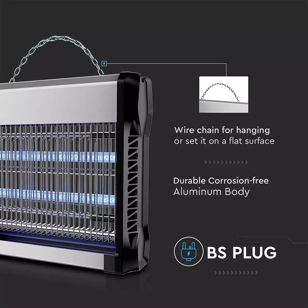 V-TAC Fly Zapper Elektrischer Insektenvernichter für den Innenbereich, UV-Schutz, 2 x 15 W, elektronischer Insektenvernichter (BS-Stecker), Abdeckung 100 m²