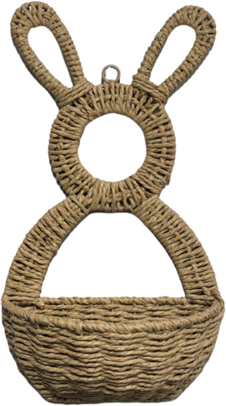 Spring Bunny Wall Basket - Rattan Woven Rabbit Wall Pocket, Decorative Woven Bunny Basket | Natural Rattan Baskets,for Home Farmhouse Outdoor Indoor Fence Entryway Living Room Balcony Decor