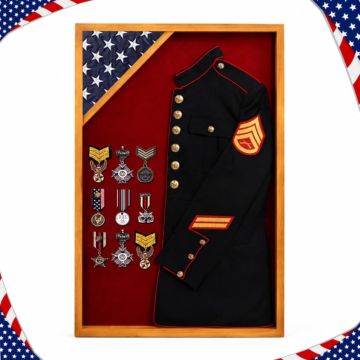 dress blues shadow box Snail Flag Display Case Military Uniform for a Folded 3'x5' Flag abendkleider Beech Hardwood Door Cover Open Back Dress in Ladies Size:22