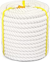 JANJOSN 1 Inch x 50ft 4-Strand Twisted Natural Cotton Rope - Soft White for Crafts, DIY, Swings, Home Decor & Sports