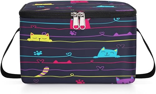 Miniatura 8 de QsirBC Bolsa de almuerzo aislada con diseño de rayas de gato de dibujos animados para mujeres, bolsa de almuerzo cuadrada para adultos y hombres,