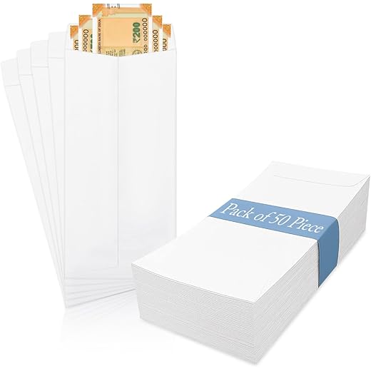 GLUN® White Envelopes for Cheques, Legal Documents & Invoices, Pack of 50 Piece Envelopes Size 4.5 x 10 Inch, 120 GSM Thick Paper Sheet