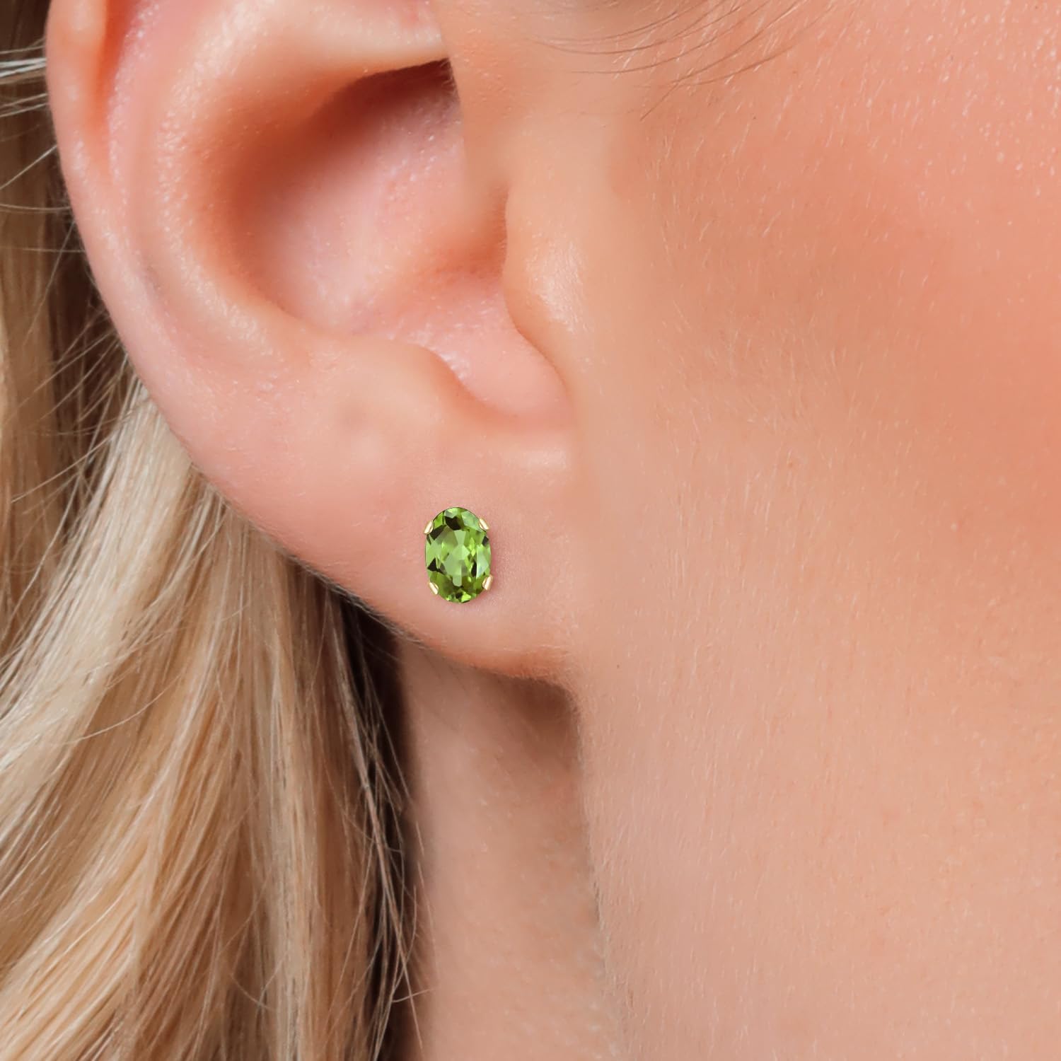 Gem Stone King 18K Yellow Gold Plated Silver Green Peridot Stud Earrings For Women Men | 1.00 Cttw | Gemstone August Birthstone | Oval 6X4MM
