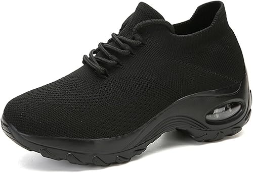 BANGTEUO Zapatos deportivos ortopédicos elásticos para mujer, con amortiguación de aire, cómodos zapatos de caminar con cordones con soporte de arco