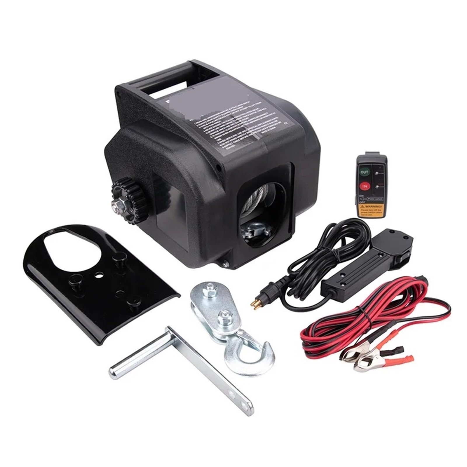 2000LBS 12V Elektrische Winde IN/OUT Mit Freilauf-Riemenscheibenhaken, Kabelloser Fernbedienung Elektrischer Hebezeug-Stützarm Heber-Kran