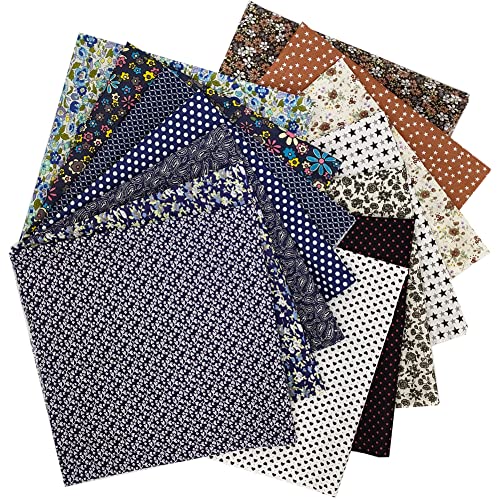 Cjinzhi Fat Quarters Fabric Bundles, 14Pcs 19.69X19.69Inches(50X50Cm) Cotton Fabric Quilting Squares Lot Precut Patchwork Quarter Sheets For Sewing Patterns Bundle, Black Brown Floral #TOP1