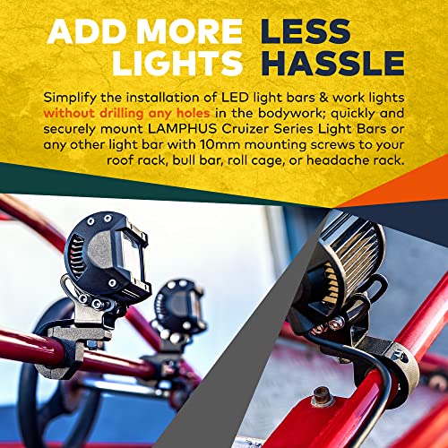 LAMPHUS Off-Road ATV UTV Light Bar Mounts Mounting Bracket Mini Bar Clamp Kits [0.75"/1"/1.25" Inch] [Horizontal Bar] [Aluminum] [2 Unit] Bull Bar UTV Roll Bar Clamp Tube Roll Cage Clamps Mount - Thumbnail 2