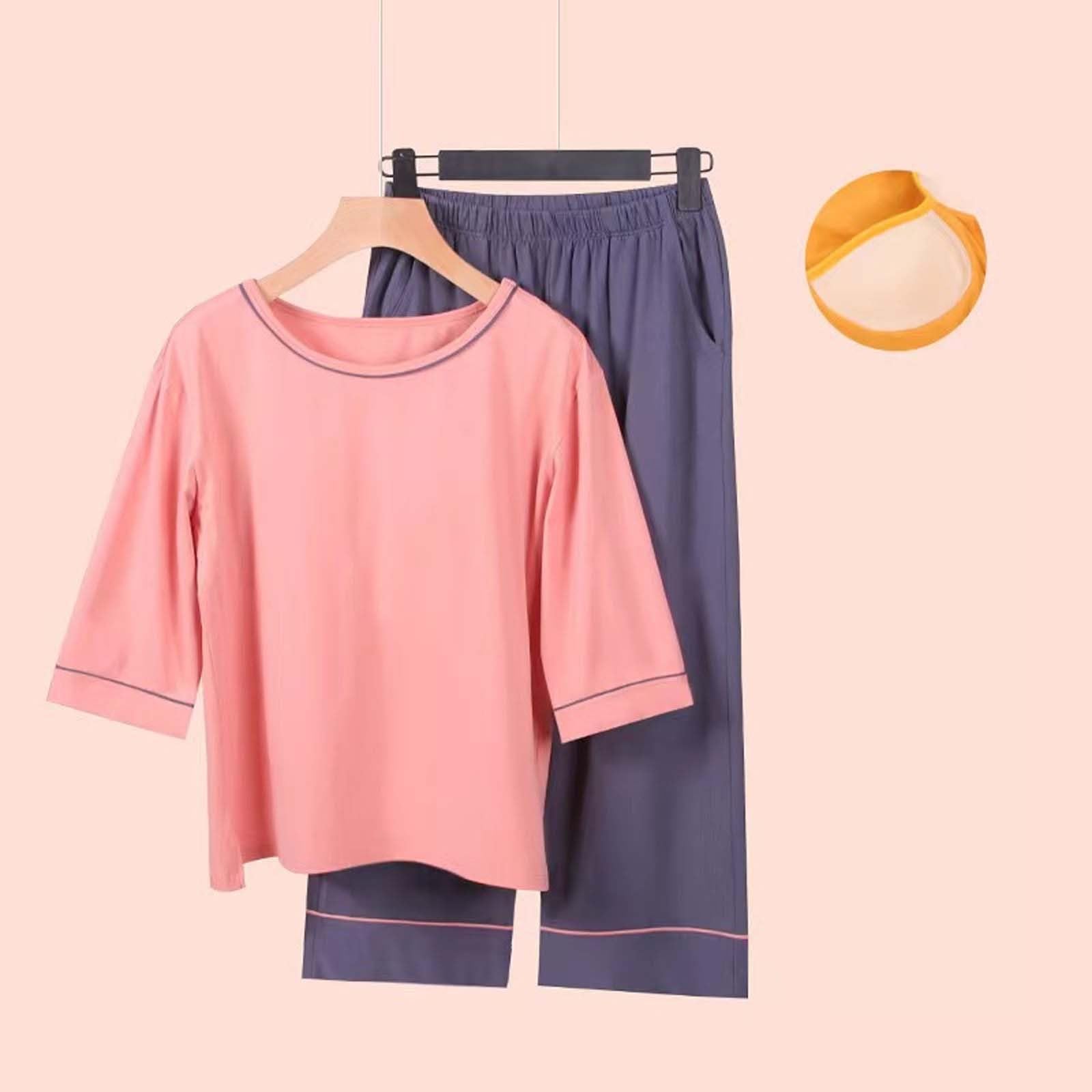 Pigiama da donna a 3/4 in cotone, set estivo da notte, a maniche corte, tuta da casa, maglietta e pantaloncini, tuta per il tempo libero, due pezzi