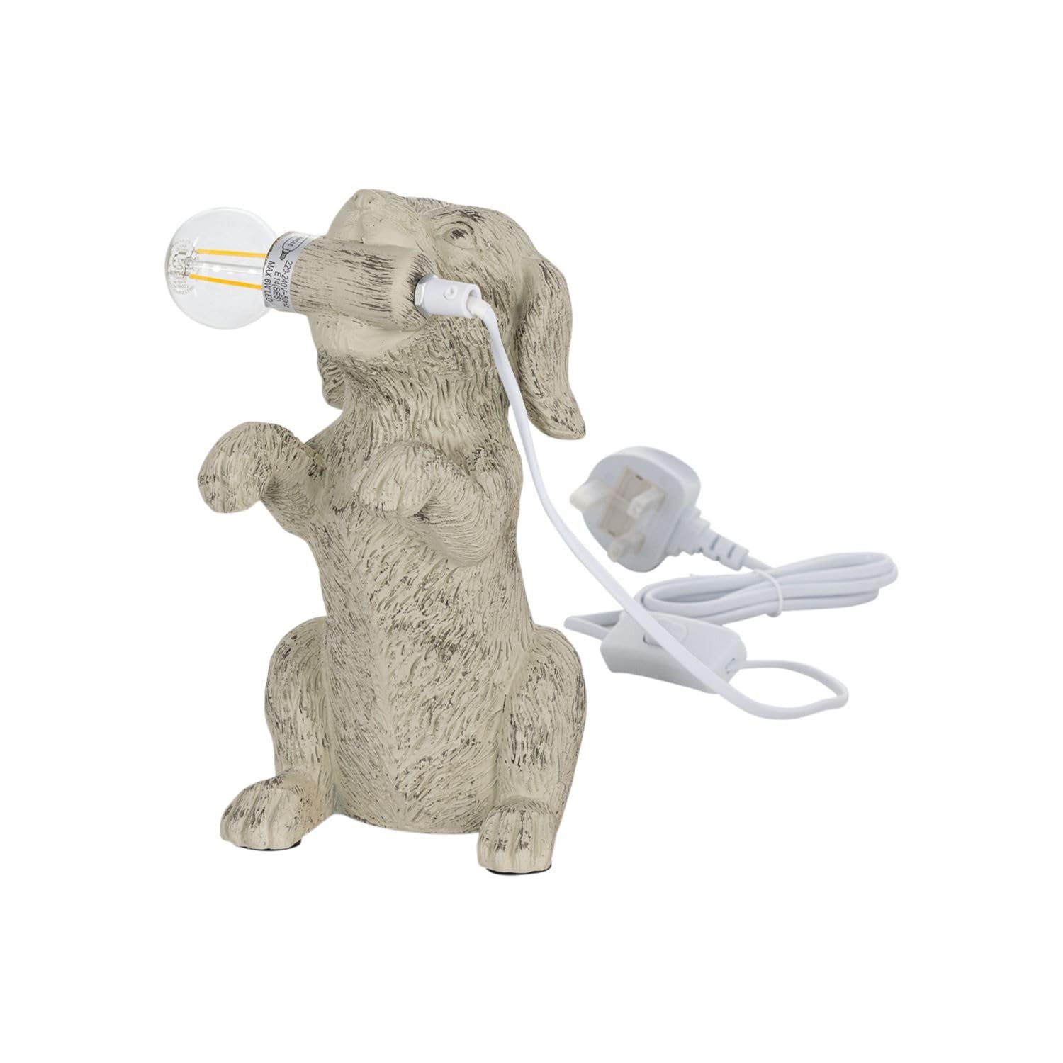 Firstchoicelighting Cream Puppy Dog Holding Bulb Table Lamp Or Bedside Light, Natural Resin Animal, Height 25 Cm, Led Compatible
