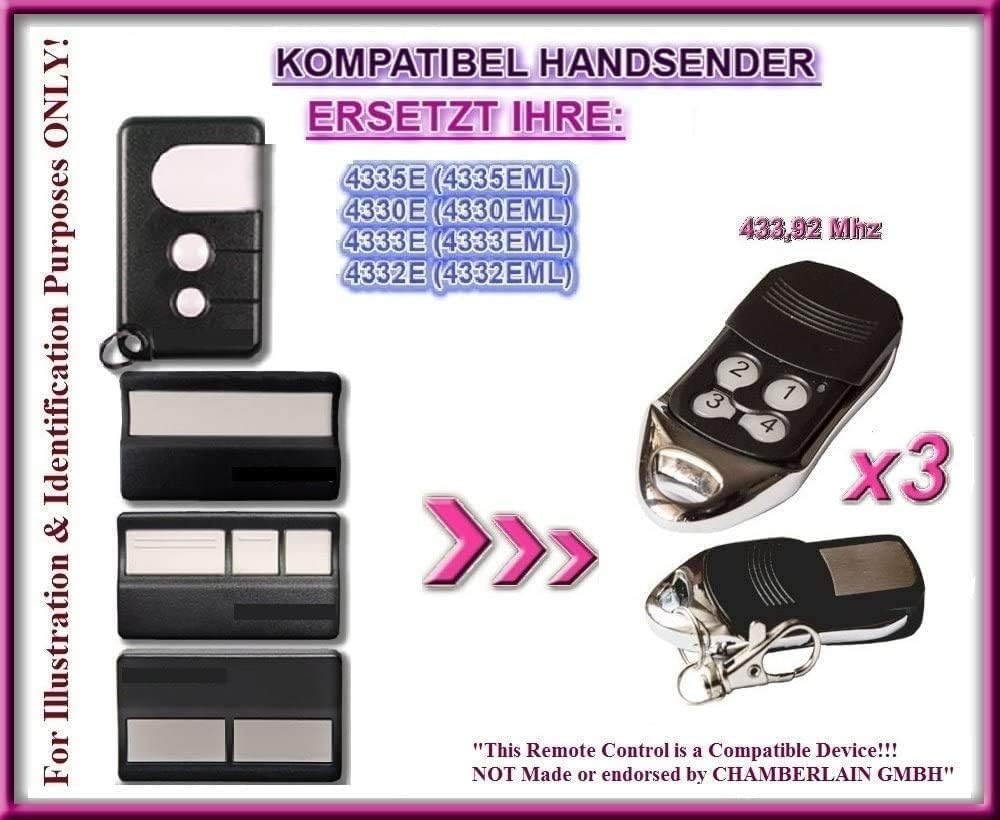 3 X Liftmaster 4330E, 4332E, 4333E, 4335E kompatibel handsender, ersatz Sender, 433,92Mhz Rolling Code. 3 Stücke Top Qualität fernbedienungen!