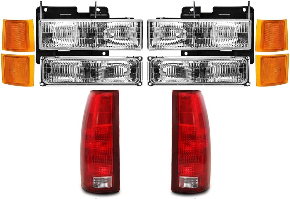 EPIC LIGHTING Replacement Spec Headlight Tail Signal Side Marker Light Set Compatible with Chevrolet 94-02 C/K Truck Composite [ 10-Piece Combo ]