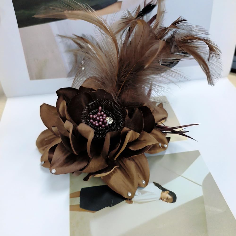 Elegant Flower Brooch for Women Wedding Party Dance Banquet Pins Feather Flower Fascinator Lady Floral Hairpins Dress Suit Lapel Pin Ceremony Accessories Corsage Brooches Vintage Jewelry Gifts - Image 5
