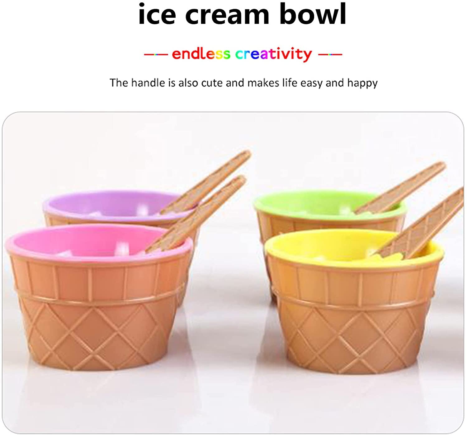 DELADOLA Kids Ice Cream Bowls With Spoons - 6 Pack Colorful Candy-Colored Plastic Dessert Bowls - View #4