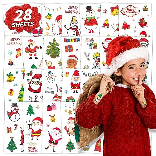 255 Stili Glitter Natale Tatuaggi per Bambini Stocking Stuffers, Tatuaggi di Natale per decorazioni per feste, Natale Goodie Bag Stuffers per giochi di festa per bambini ragazzi ragazze