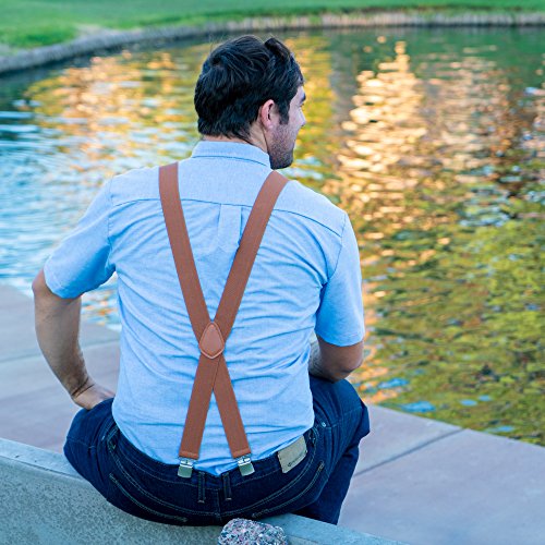 Bioterti Men’s Heavy Duty X- Back Suspenders-Adjustable Size, Long & Elastic Braces (Light Blue) #TOP4