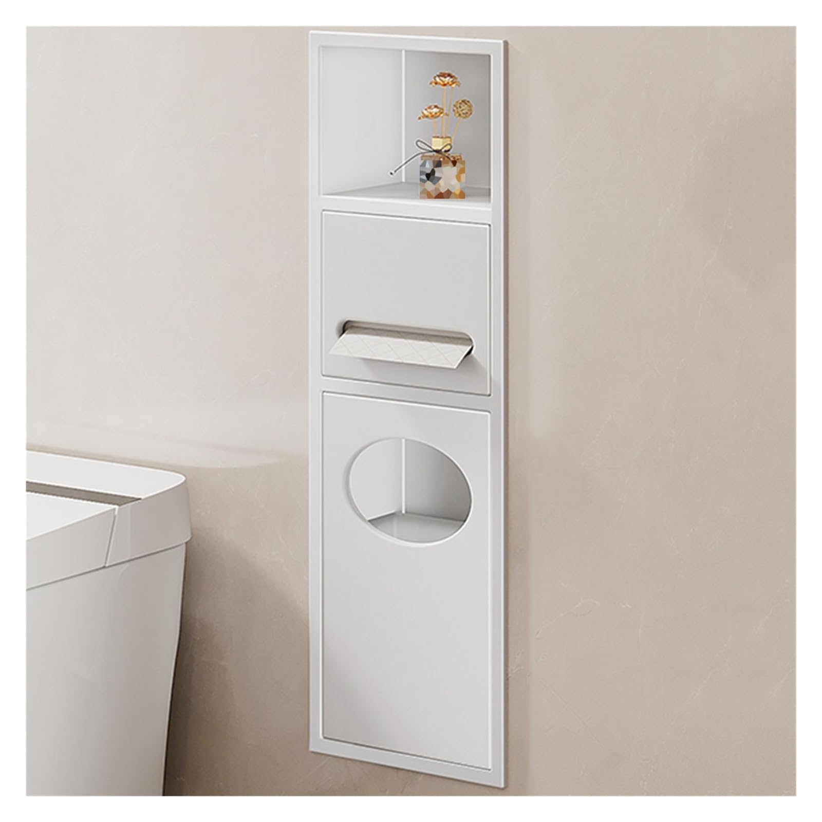 QUSYZD Stainless Steel Shower Nich, Wall-Inserted Toiletry Bathroom Niche Storage Shelf, Embedded Garbage Can Storage, Room Shelf Recess,White-20x13.5x63cm,White-20x13.5x63cm/7.87x5.31x24.8in