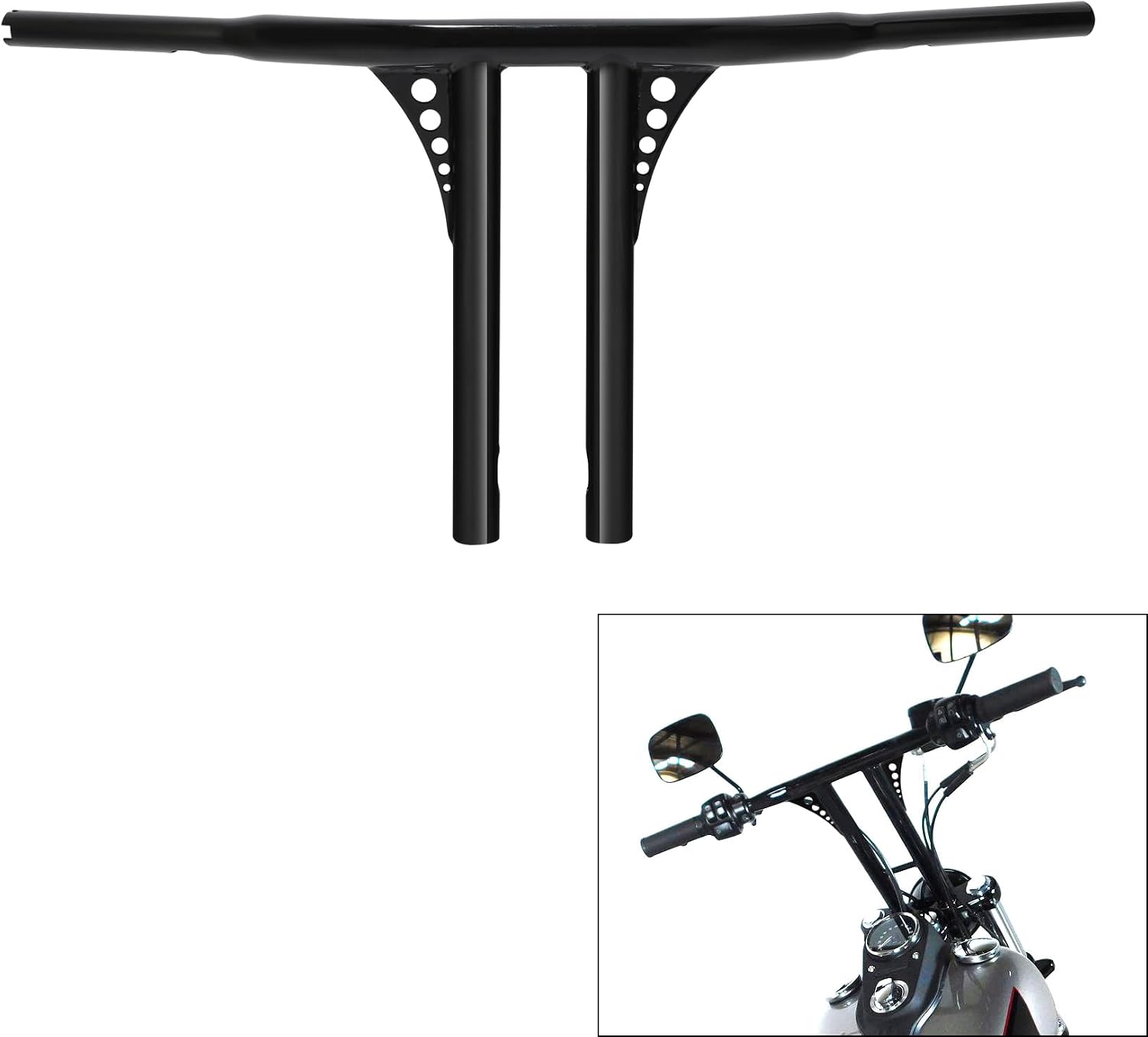 CUSTOM CHROME CCI 14" Rise 1-1/4" T-Bar Straigh Up Handlebar Fit For Harley Electra Glide Road King Fat Bob Boy Freewheeler Heritage Softail Springer Sportster Iron 883 1200 Roadster V-Rod