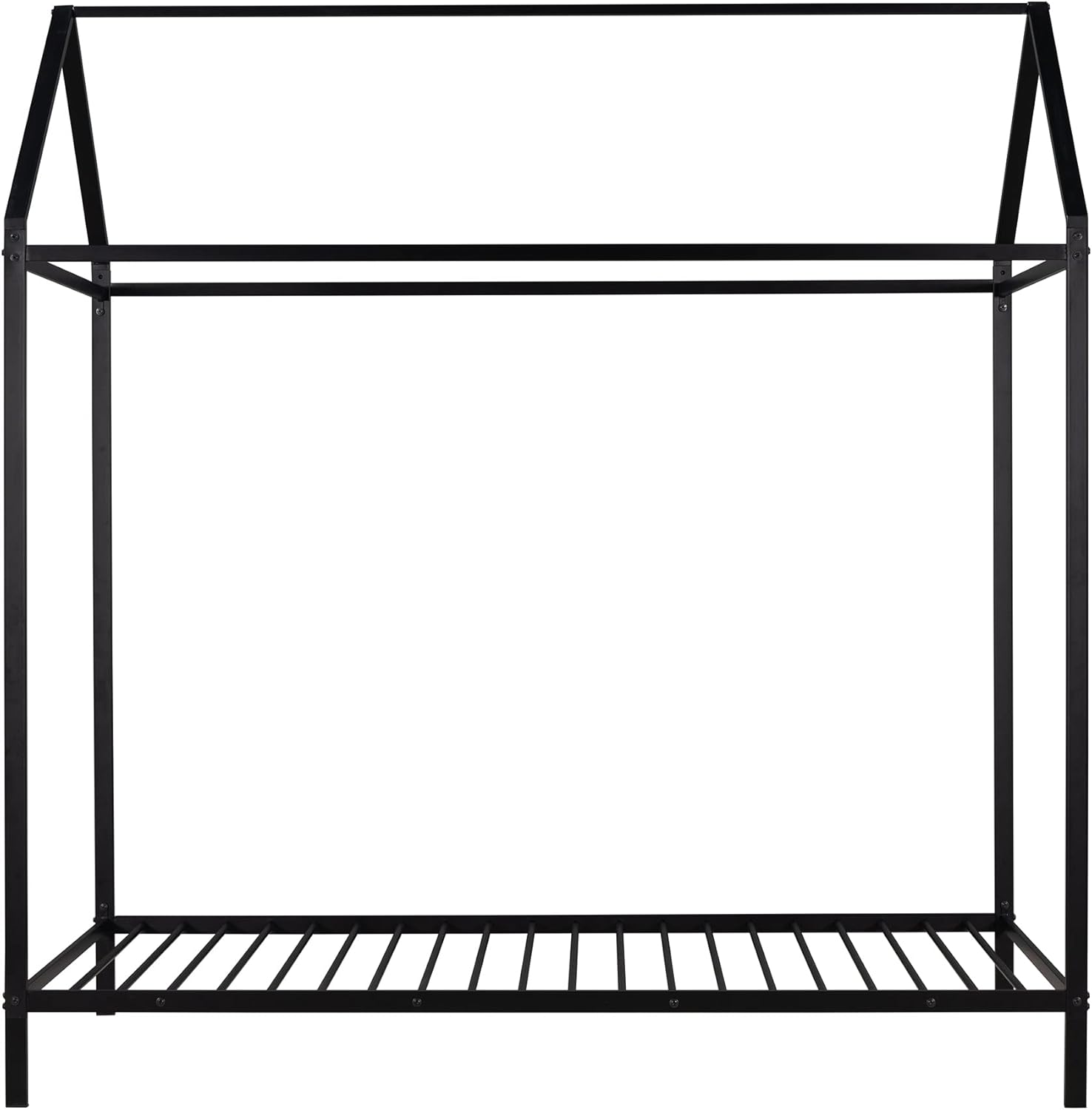 Rhomtree Toddlers House Beds Metal Floor Bed Frame Twin Size Metal Platform Bed for Kids Boys Girls No Box Spring Needed (Black)