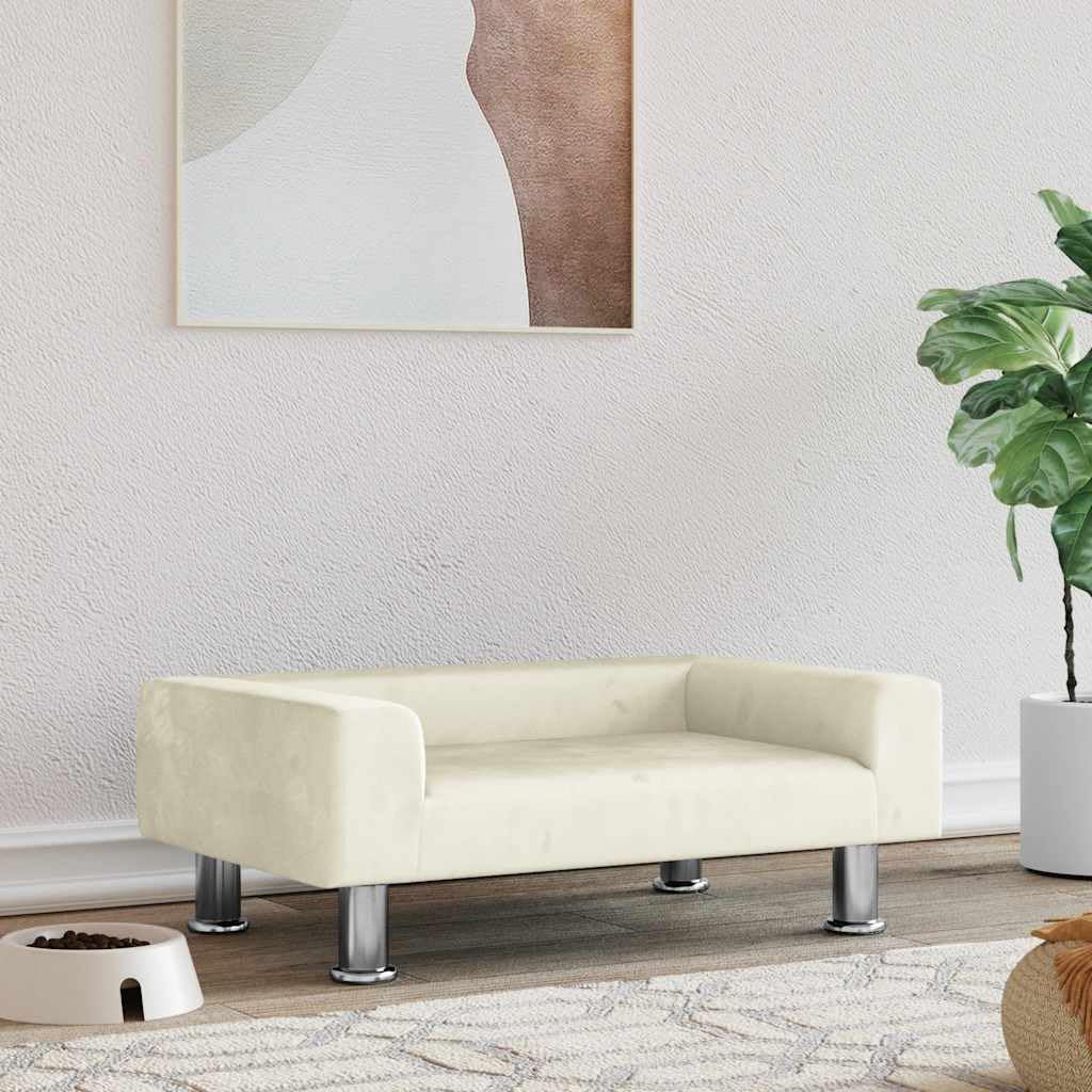 Cama para perros color crema, 70 x 45 x 26,5 cm, terciopelo de pino con patas de acero, diseño moderno, resistente y cómodo, para perros pequeños y medianos en el salón y el dormitorio