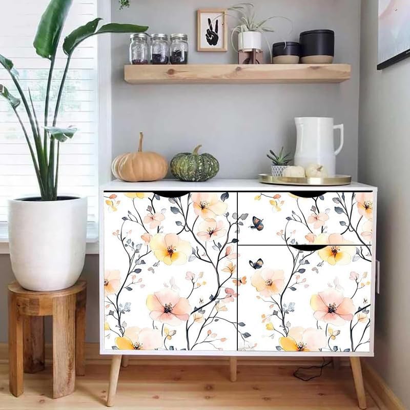 Vinyl Wallpaper for Home & Kitchen | Peel and Stick | self Adhesive | Easy to Clean | Waterproof | Easy line up | Ideal for Wall decororation | 16.5x87inch | Cane Leaves Floral 04