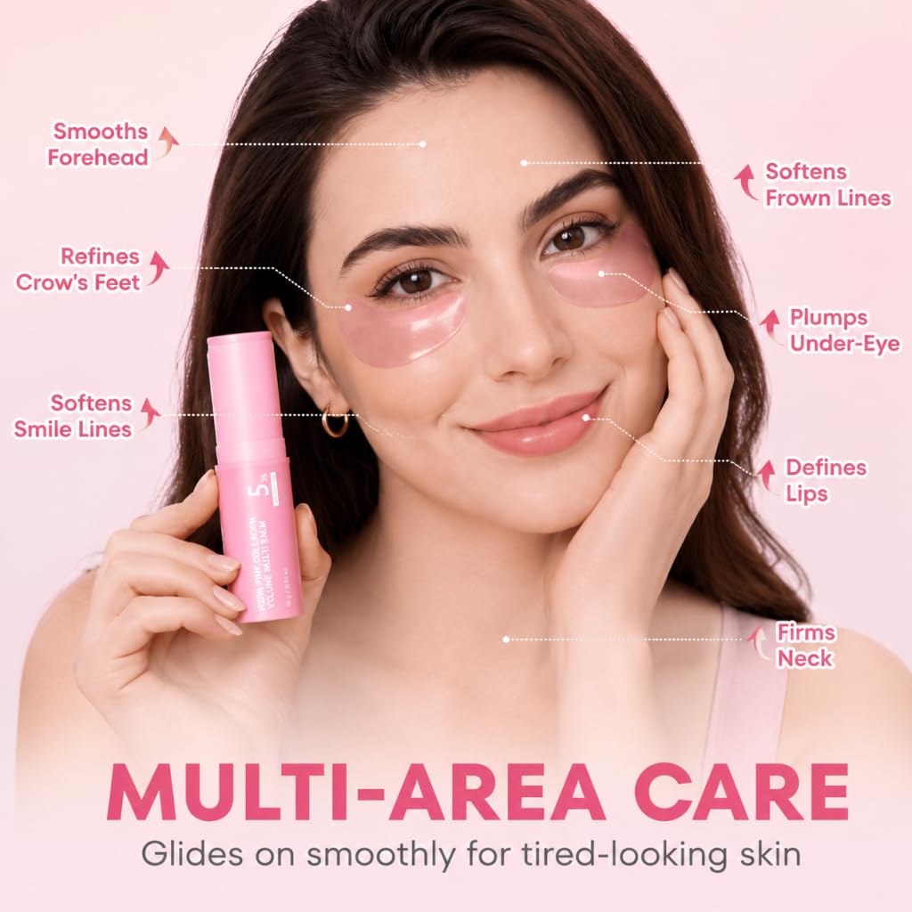 PDRN Collagen Balm Stick & Under Eye Patches, Hydrating Eye Care for Dark Circles, Puffiness & Fine Lines, Under Makeup Use for Eyes, Face & Neck, 0.35 oz Balm + 60 Patches