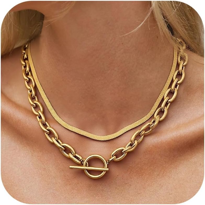 Paperclipketting gouden ketting dikke ketting gouden choker gelaagde ketting minimalistische ketting moeder cadeau voor haar cadeau voor moeder - België