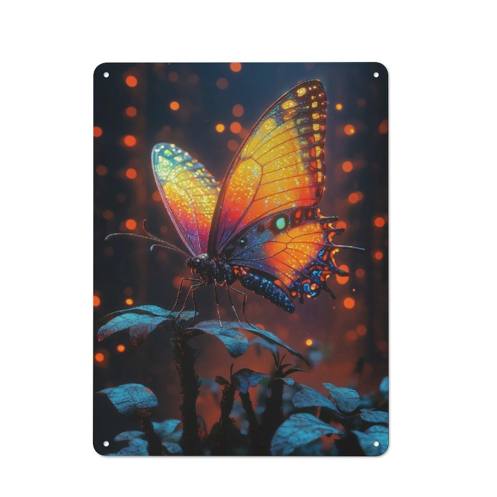 Junmoney Glowing Butterfly Rustic Metal Sign 40X30cm For Hobby Room Or Studio, For Kitchen, Dining Room And Home Bar Wall Decor