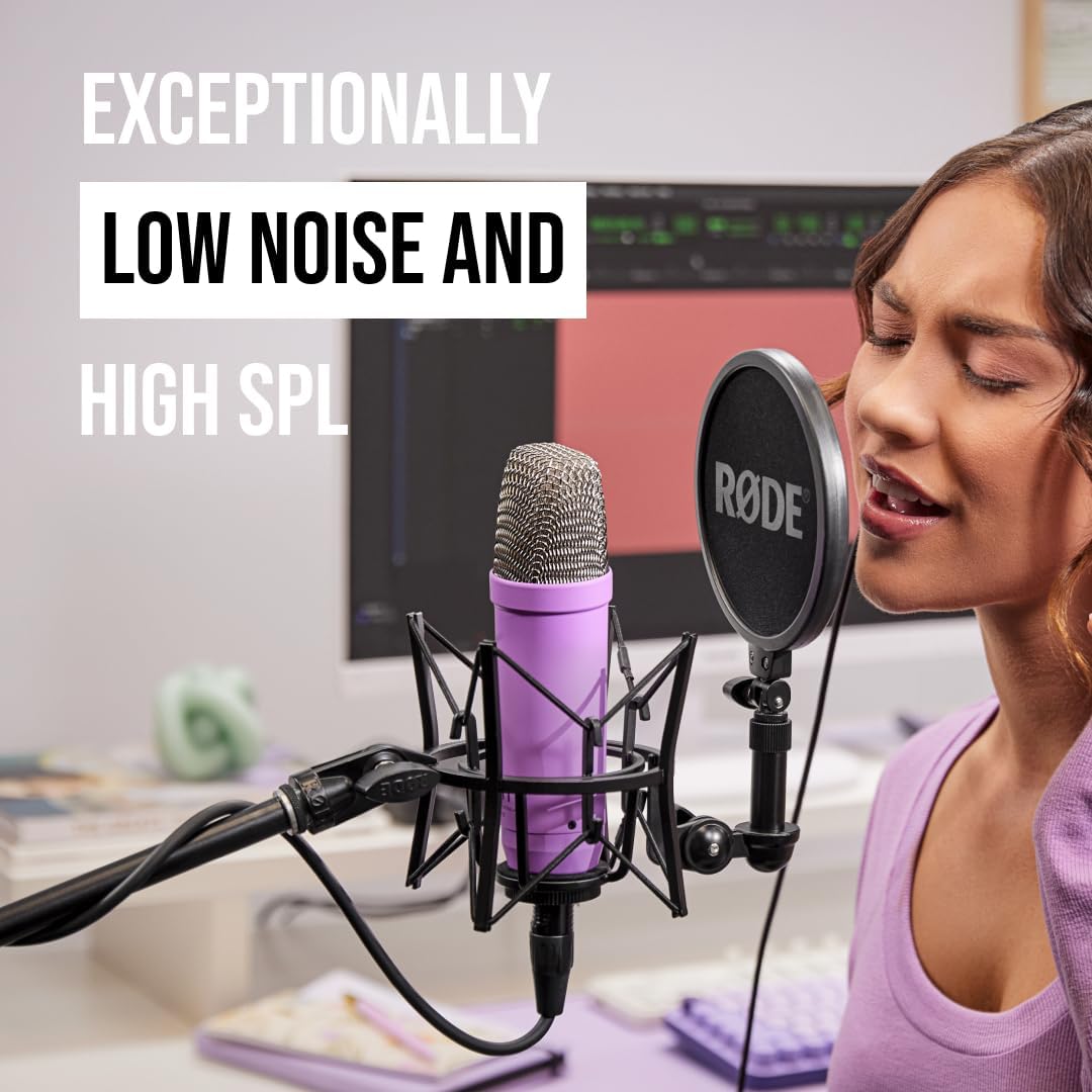 RØDE NT1 Signature Series Large-Diaphragm Condenser Microphone with Shock Mount, Pop Filter and XLR Cable for Music Production, Vocal Recording, Streaming and Podcasting (Purple)