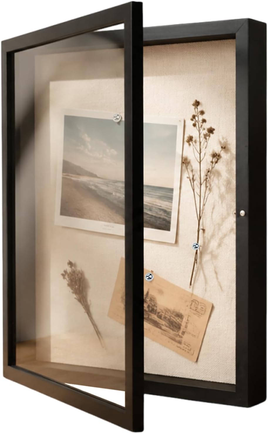 12x16 Shadow Box Frame, Front Open Magnetic Shadow Boxes Display Cases with Linen Back and Pins, Large Shadow Box Frame for Photos, Memorabilia, Wedding Bouquet, Awards, Keepsakes, Black