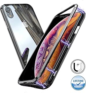 Magnetic Adsorption Case for iPhone XS MAX , [360 Full Body Protection] [Metal Frame] [Support Wireless Charge] Ultra Thin Clear Hard Tempered Glass Back Cover for iPhone XS MAX 6.5