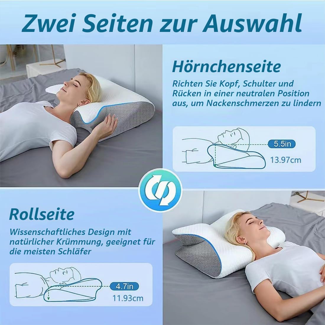 Das Original Dreamsleepz Kissen, 2-in-1 Ergonomisches Kopfkissen, Nackenkissen Kopfkissen für Lindert Nacken und Schulterschmerzen, Orthopädisches Kissen für Seiten, Rücken und Bauchschläfer (Grau)