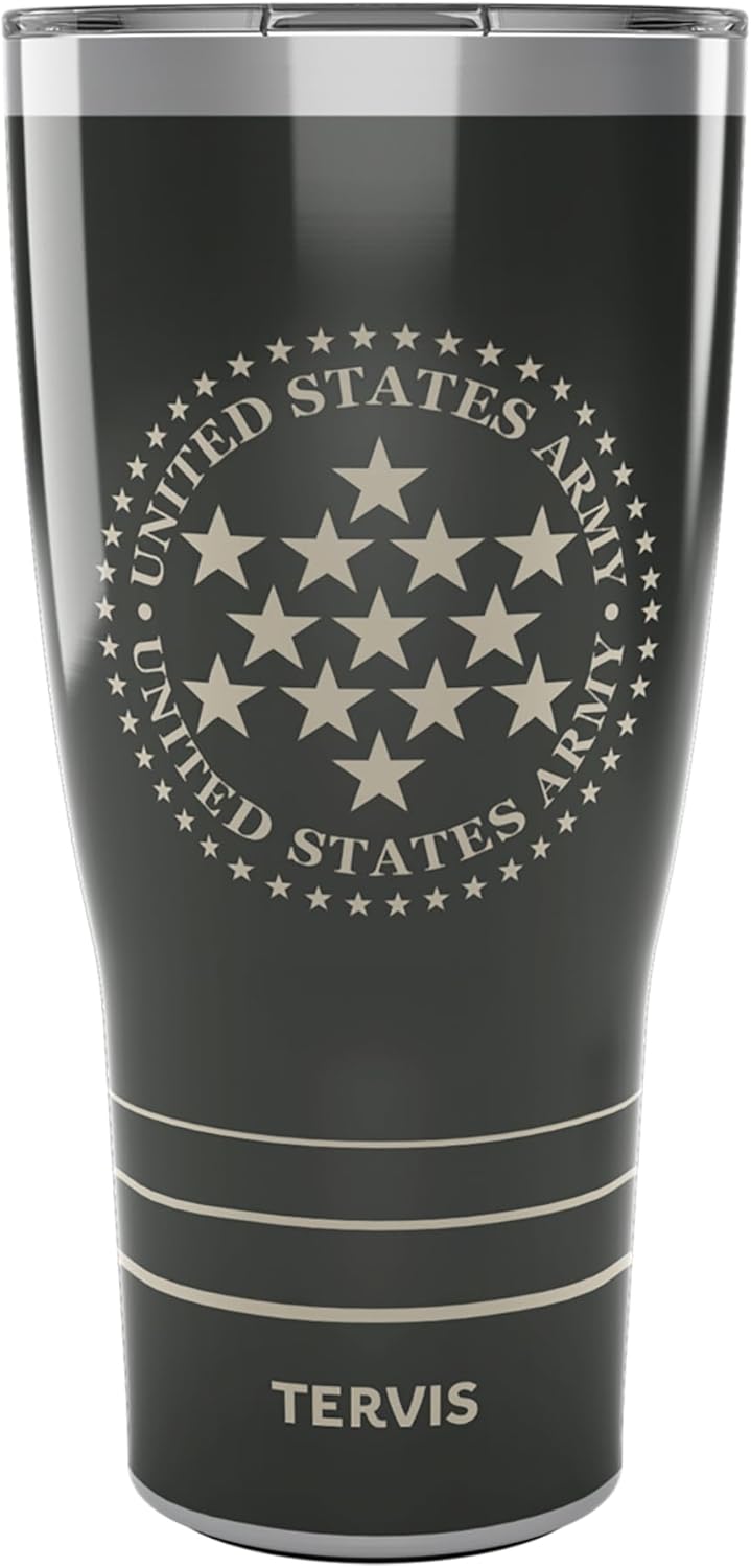Tervis Traveler Army Stars Triple Insulated Tumbler Travel Cup Keeps Drinks Cold & Hot, 30oz, Stainless Steel