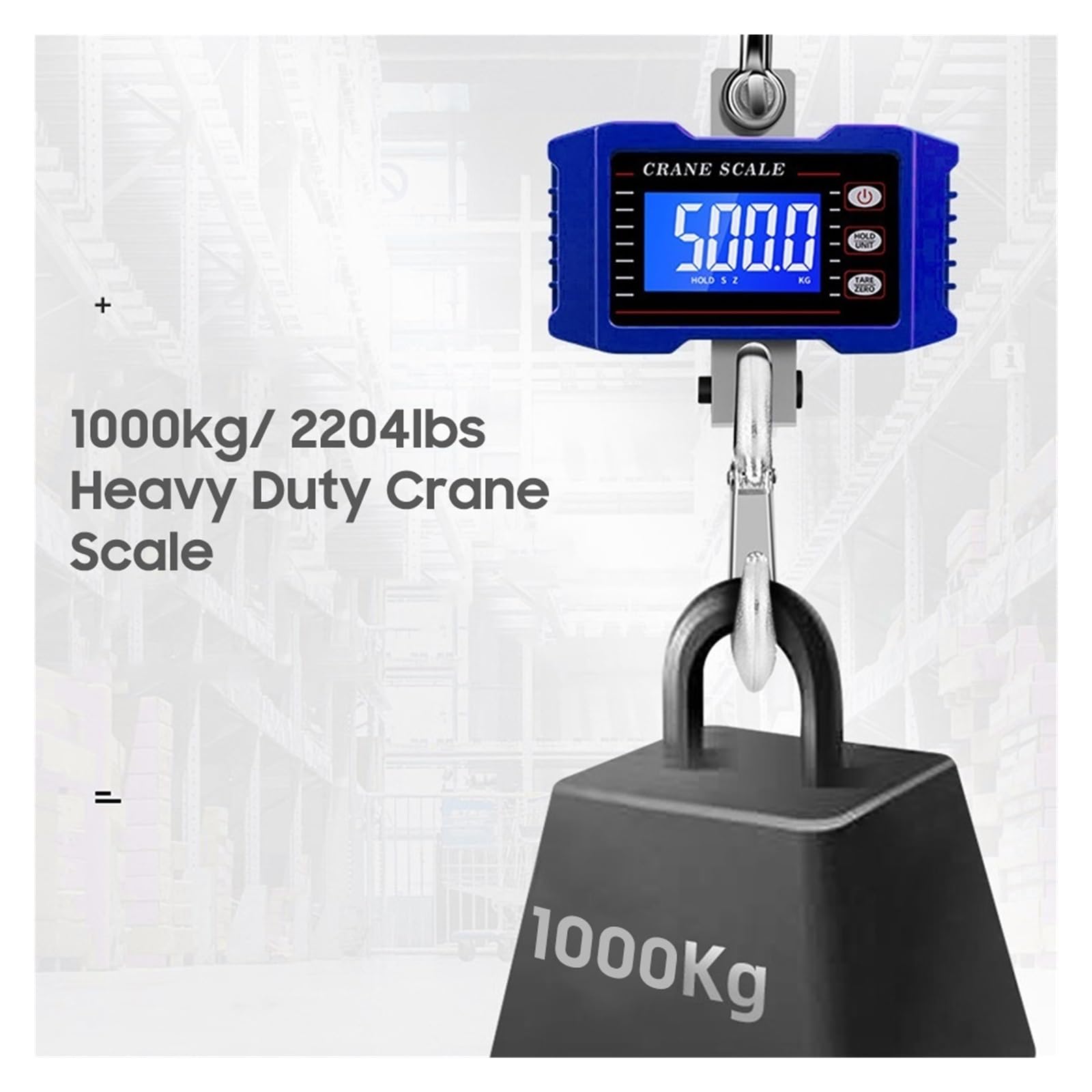 SGeneE Portable Digital Crane Scale Portable Digital Hanging Scale with Remote Control 1000kg/ 2204lbs Heavy Duty Crane Scale LCD Backlight Industrial Hook Scales (Blue 1)