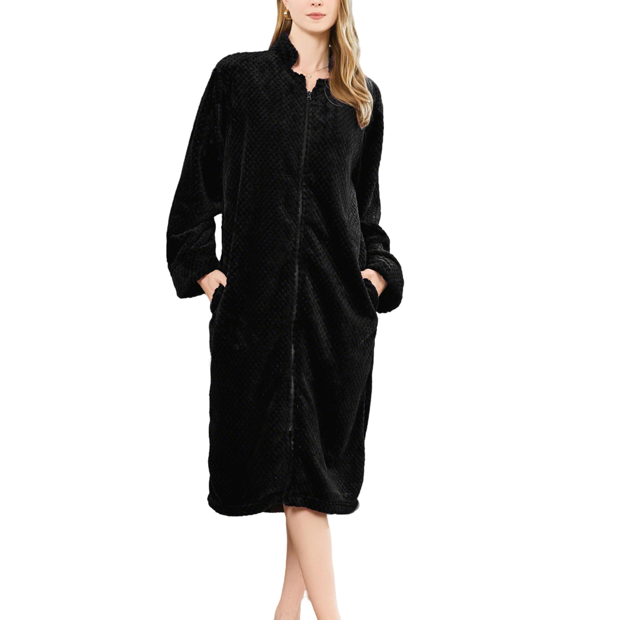 HEARTNICE Womens Flannel Zipper Robe Soft Warm Robes for Women Cozy Long Sleeve Loungewear Luxurious Nightgown with Pockets