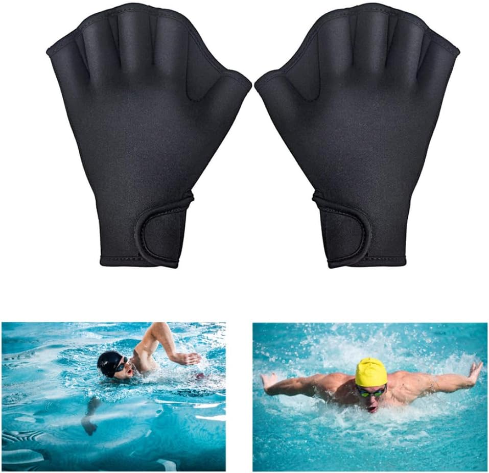 Aquatic Gloves,Swimming Webbed Gloves,Swimming Training Webbed Swim Gloves Aqua Flippers Gloves for Men Women Adult Children Aquatic Fitness Water Training Black (M) : Sports & Outdoors