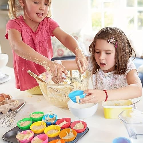 Miniatura 6 de Tazas de silicona extra gruesas para hornear, 10 unidades, forros extra grandes para cupcakes, tazas de silicona de 3.54 pulgadas para hornear