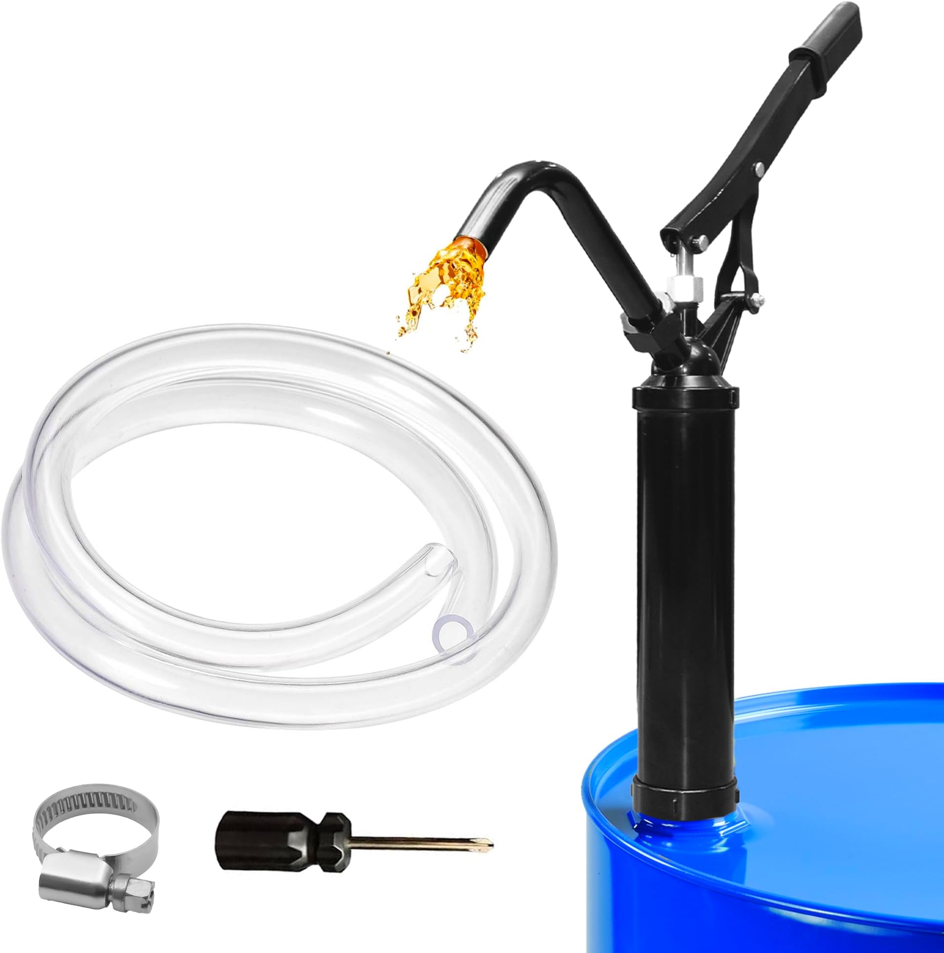 ZOSANY Lever Action Barrel Pump,10 oz Per Stroke Barrel Hand Pump with Telescoping Suction Tube Fits 5 to 55 Gallon Drums, Drum Pump for Transferring Motor Oil, Diese