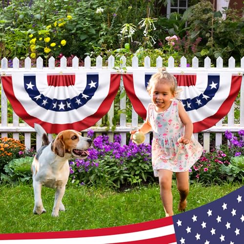 Image of 3 x 6 Feet 4 Pack American USA Pleated Half Fan Bunting Flags Outdoor Bunting Flags Patriotic Half Fan Banner Flag for Party Memorial Day Fourth of July Independence Day 4th of July Decorations
